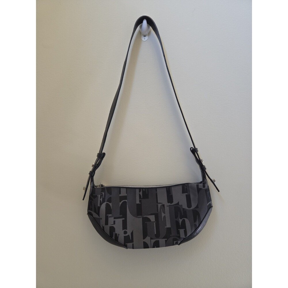 Vtg 1990s Gianfranco Ferre Black/Grey Logo Print Bagguette Shoulder Bag Y2k